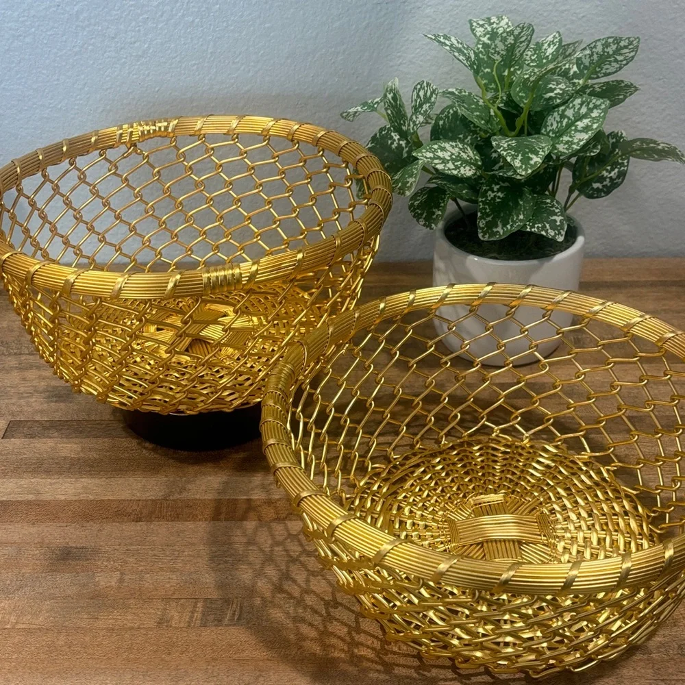 MCM ~ Gold Decorative Woven Metal Bowl Set - Vintage - Picture 1 of 12